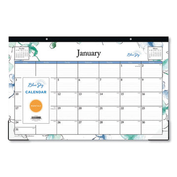Blue Sky® Lindley Desk Pad, Floral Artwork, 17 X 11, White-multicolor Sheets, Black Binding, Clear Corners, 12-month (jan-dec): 2022 freeshipping - TVN Wholesale